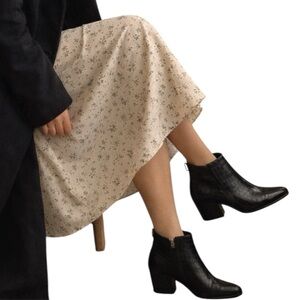 Franco Sarto Black Croc Embossed Ankle Booties Size 8